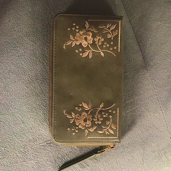 Olive Green, Floral Wallet - Picture 1 of 5